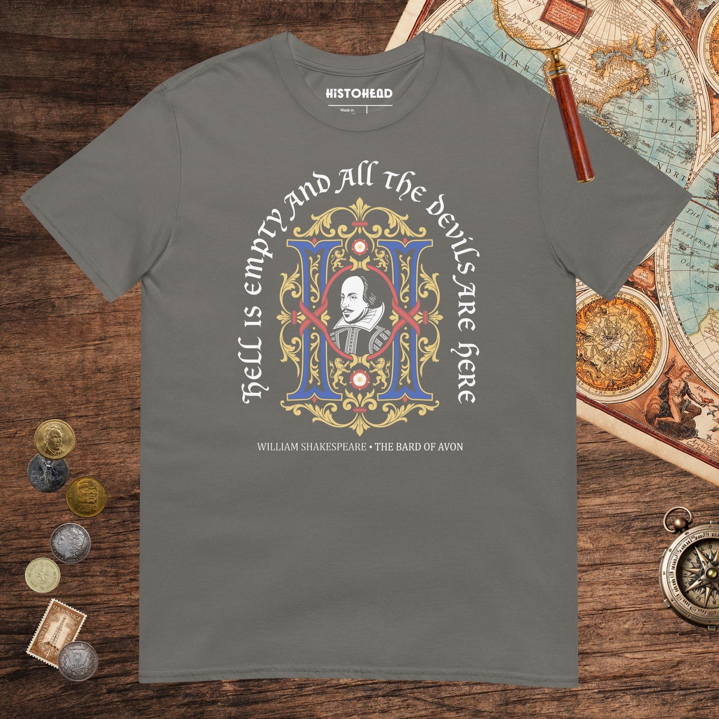 Charcoal Shakespeare Hell Is Empty Tee - history buff gift by HistoHead