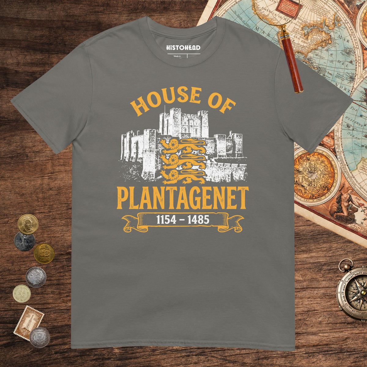 Charcoal House of Plantagenet Tee - history buff gift by HistoHead