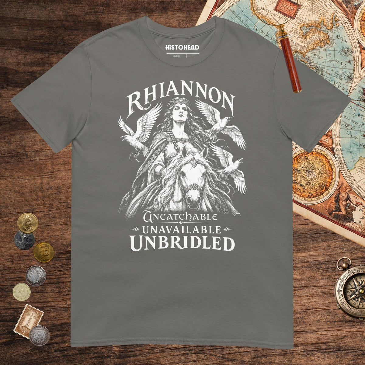 Charcoal Rhiannon Uncatchable Unavailable Unbridled Tee - history buff gift by HistoHead