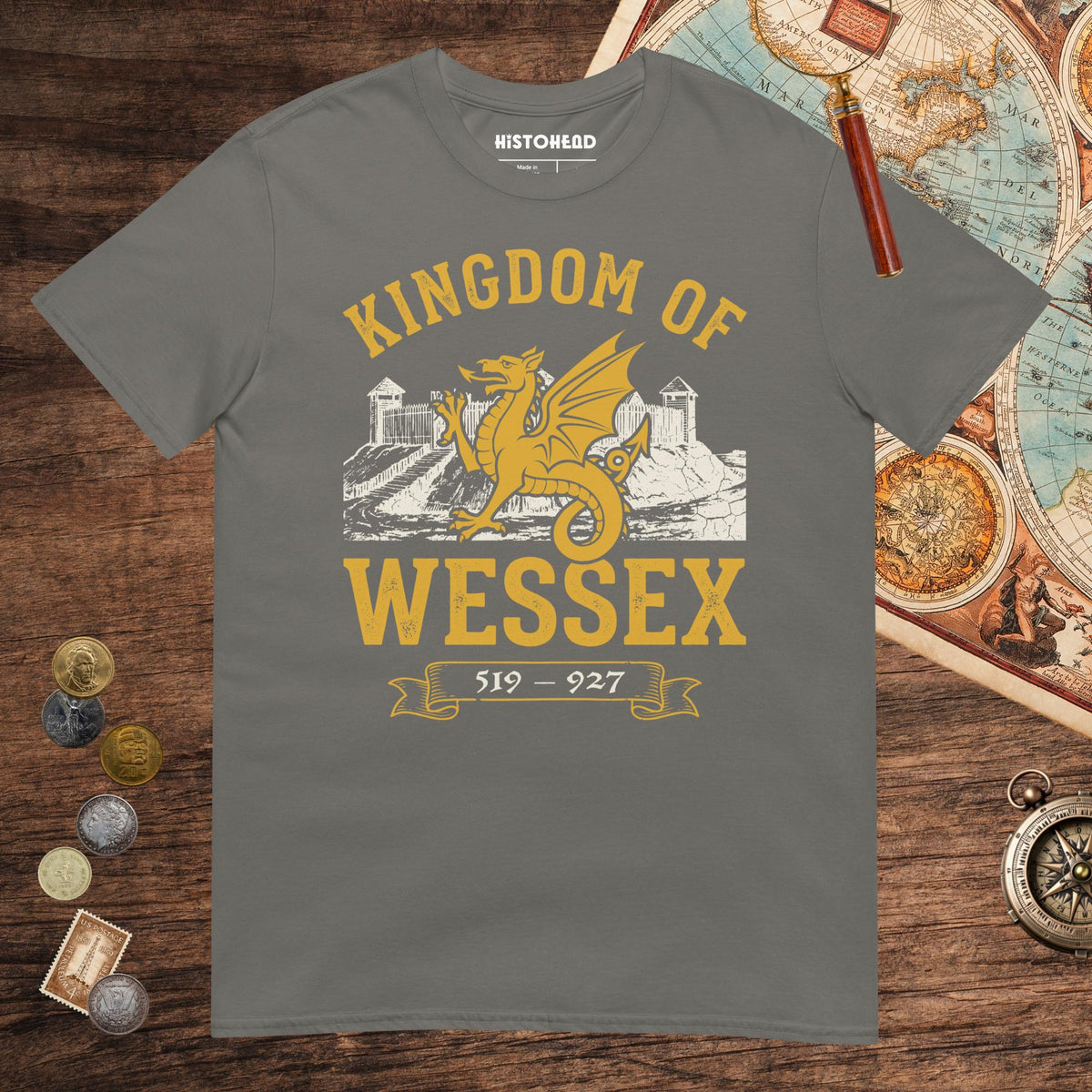 Charcoal Kingdom of Wessex Tee - history buff gift by HistoHead