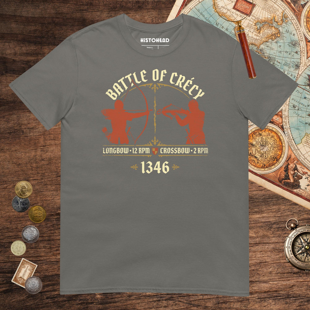 Charcoal Battle of Crecy 1346 Tee - history buff gift by HistoHead