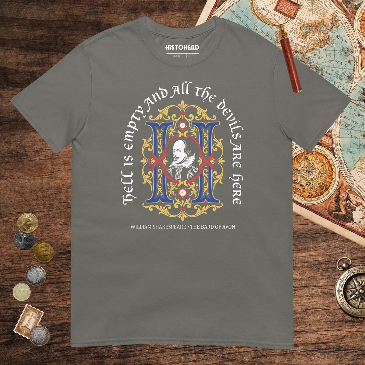 Charcoal Shakespeare Hell Is Empty Tee - history buff gift by HistoHead