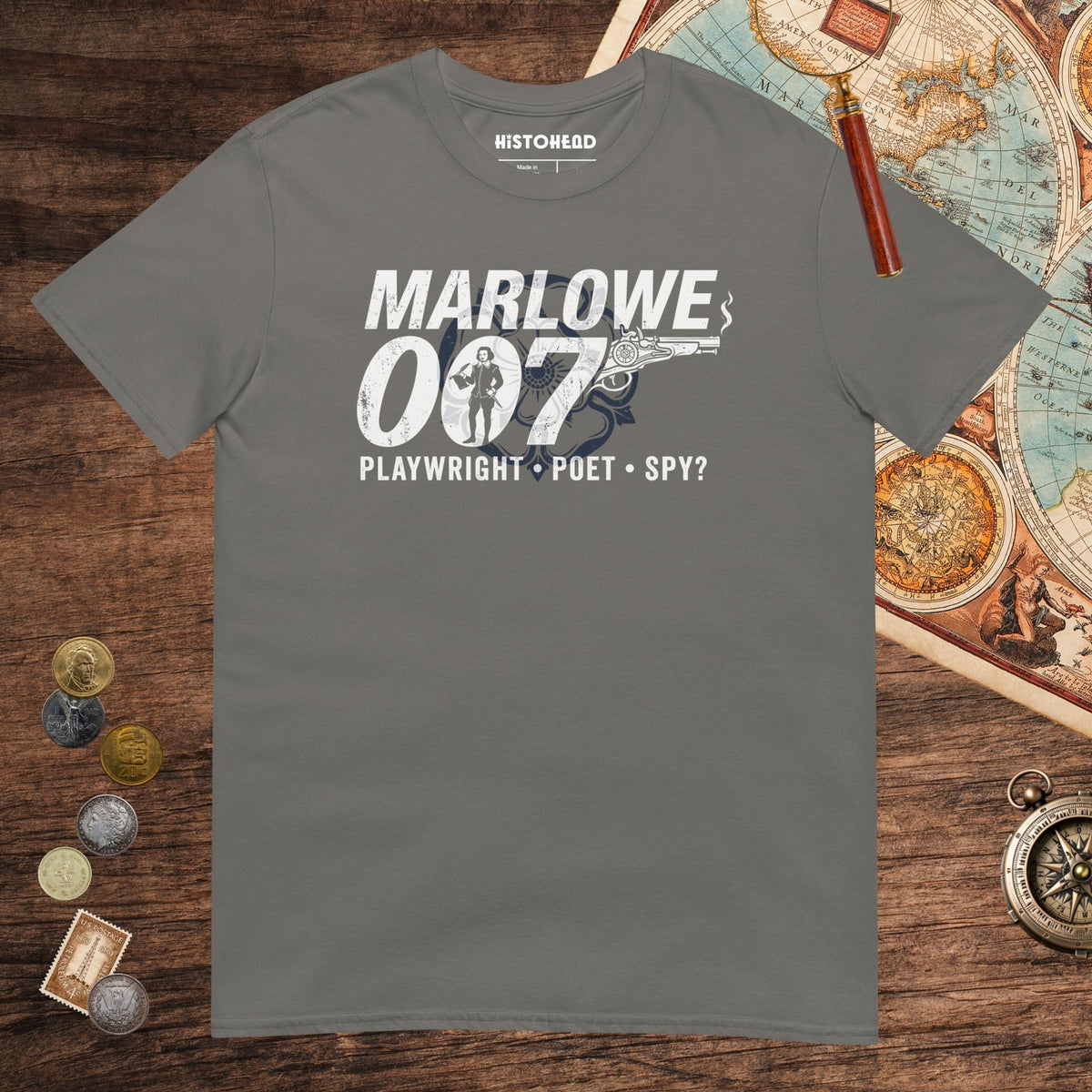 Charcoal Marlowe 007 Tee - history buff gift by HistoHead