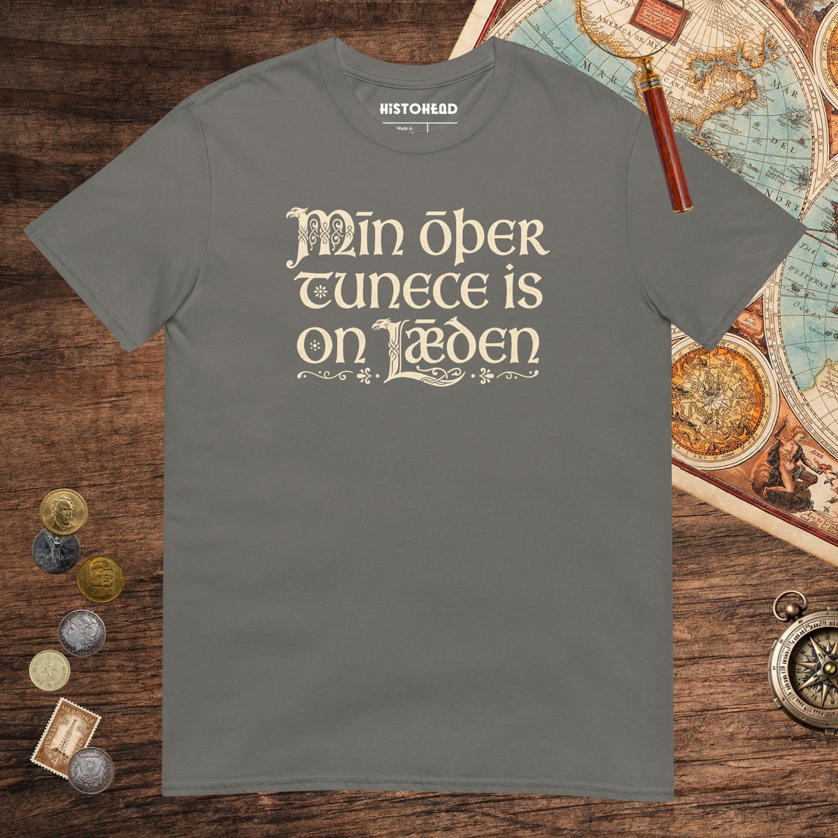 Charcoal Old English My Other Shirt Is In Latin Tee - history buff gift by HistoHead