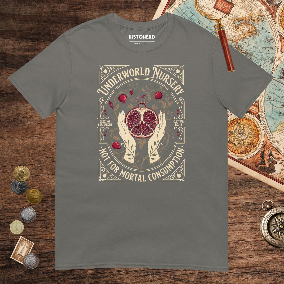 Charcoal Persephone Underworld Nursery Tee - history buff gift by HistoHead