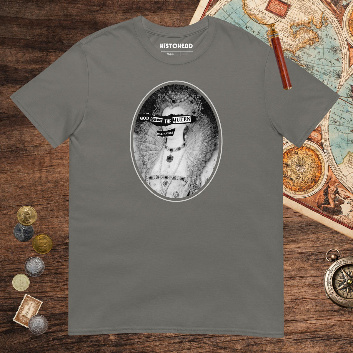 Charcoal God Save the Queen Elizabeth I Tee - history buff gift by HistoHead