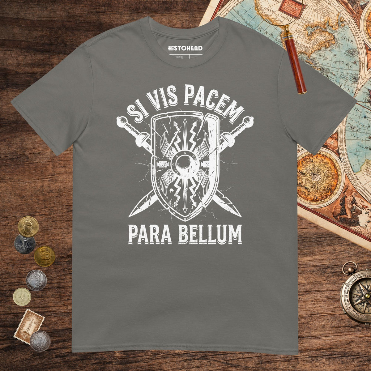 Charcoal Si Vis Pacem Para Bellum Scutum Tee - history buff gift by HistoHead