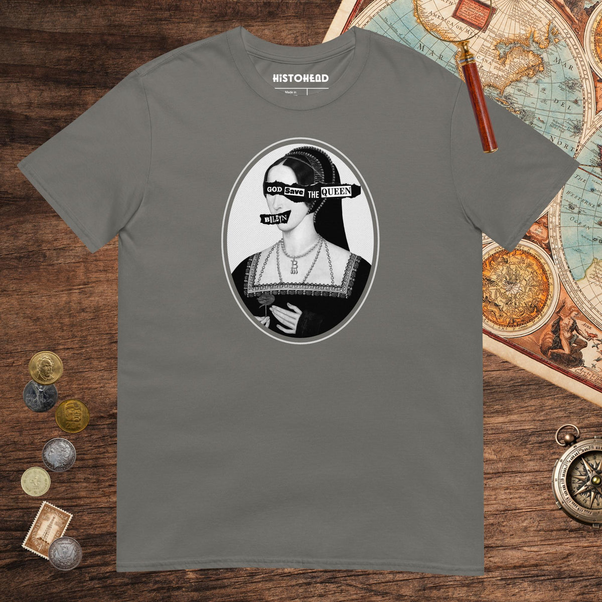 Charcoal God Save the Queen Anne Boleyn Tee - history buff gift by HistoHead