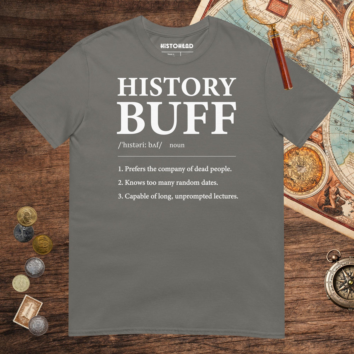 Charcoal History Buff Definition Tee - history buff gift by HistoHead