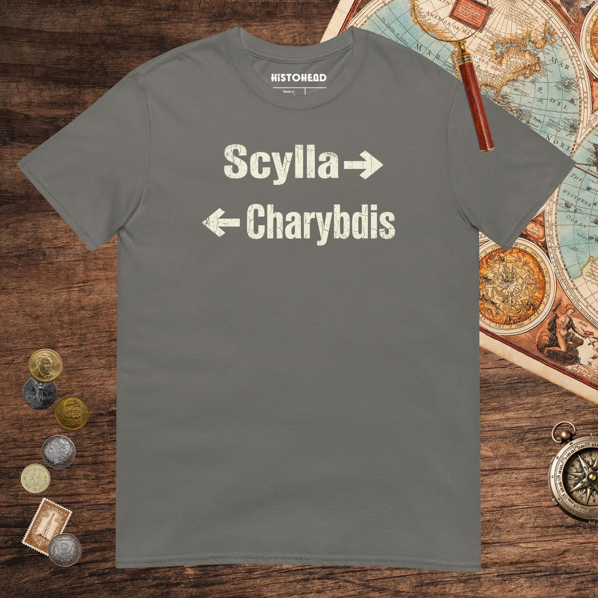 Charcoal Between Scylla and Charybdis Tee - history buff gift by HistoHead