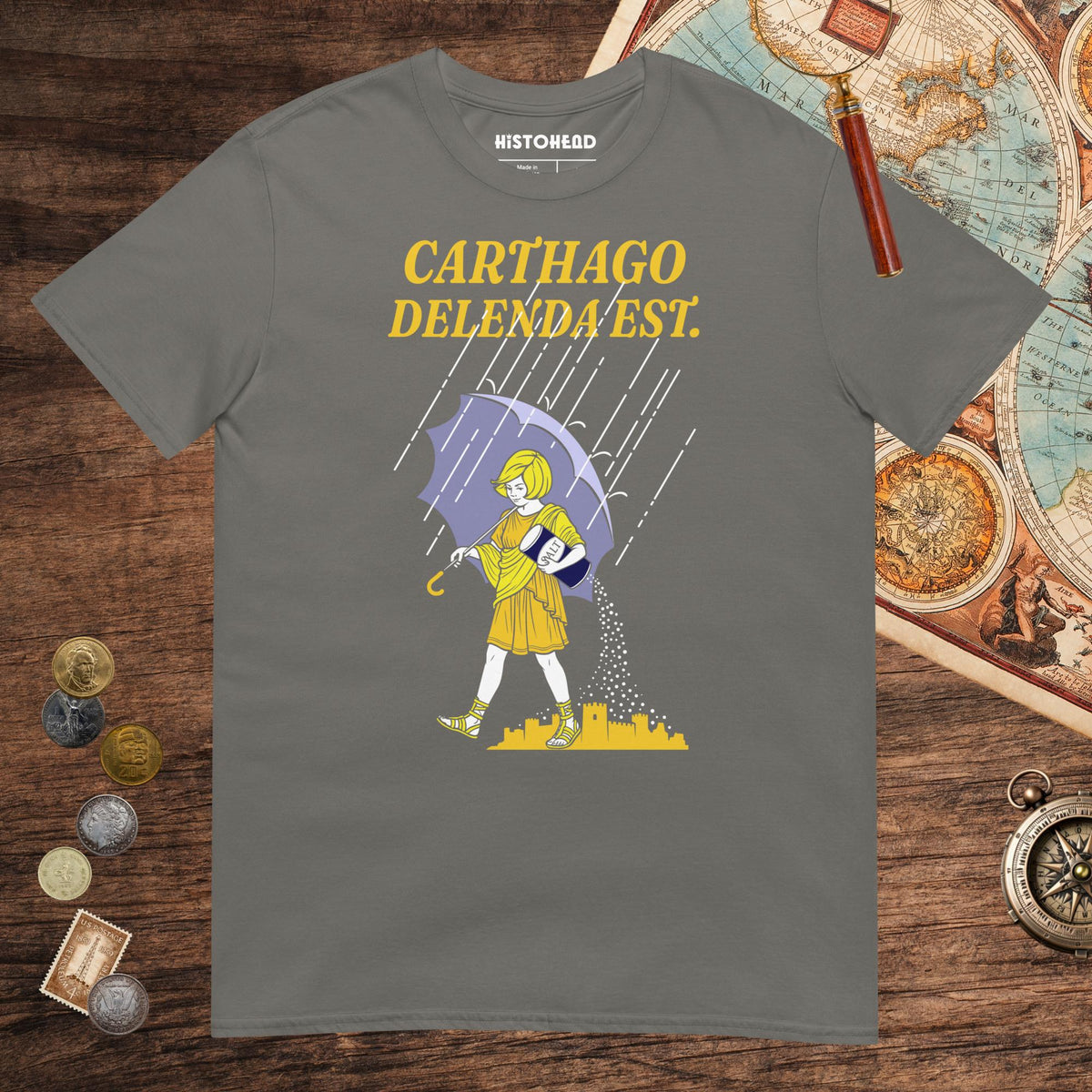 Charcoal Carthago Delenda Est Salt Girl Tee - history buff gift by HistoHead