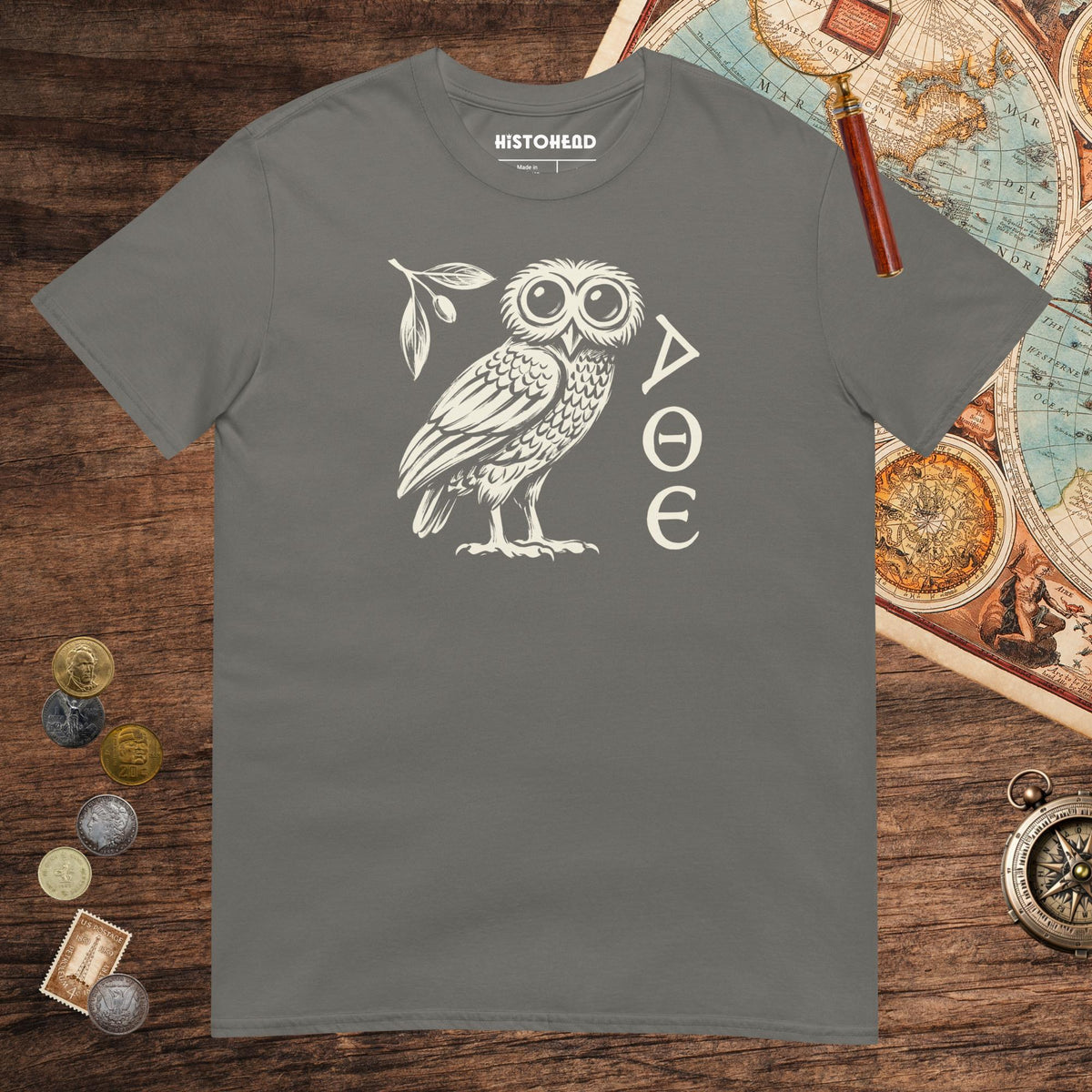 Charcoal Owl of Athena Tee - history buff gift by HistoHead