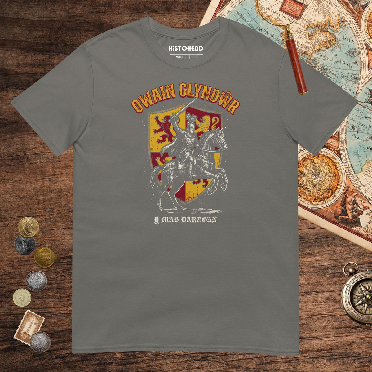 Charcoal Owain Glyndwr Tee - history buff gift by HistoHead