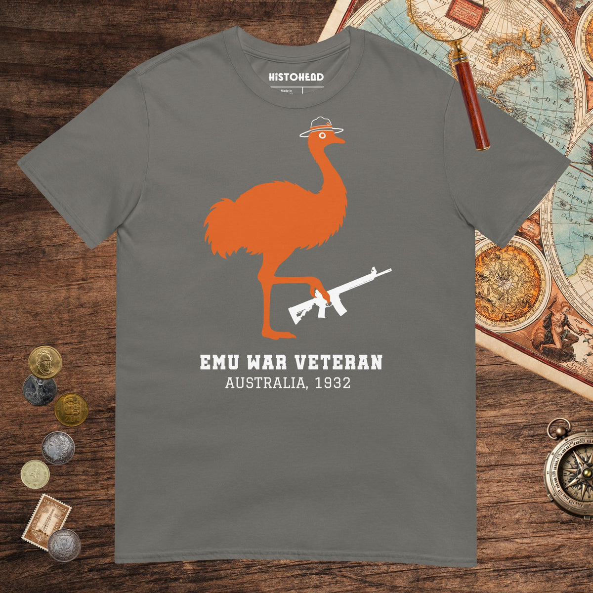 Charcoal Emu War Veteran Tee - history buff gift by HistoHead