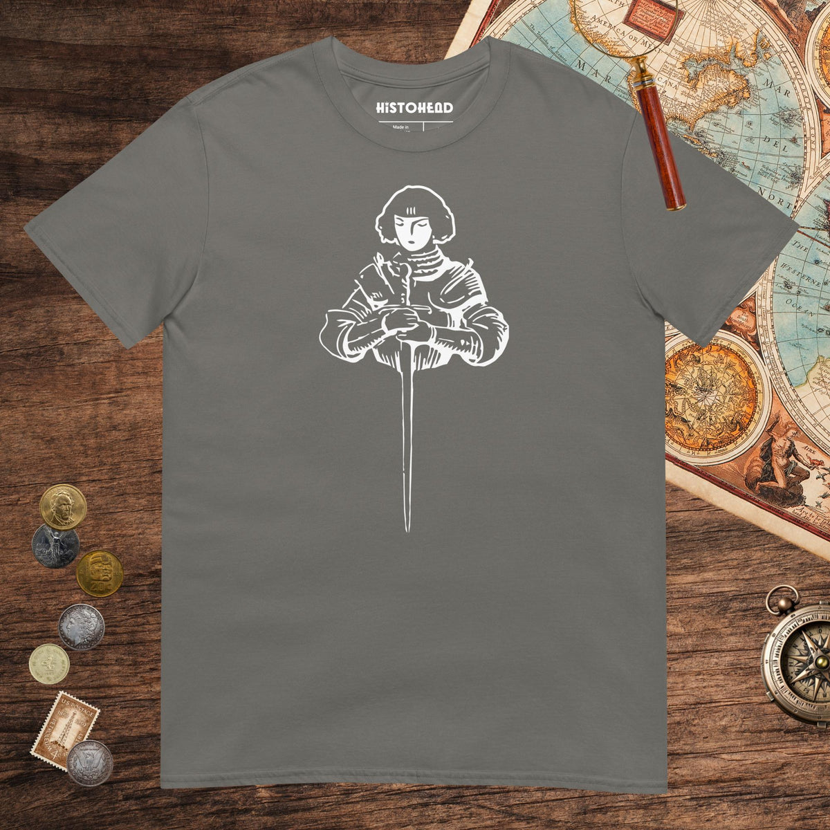 Charcoal Joan of Arc Stamp Tee - history buff gift by HistoHead