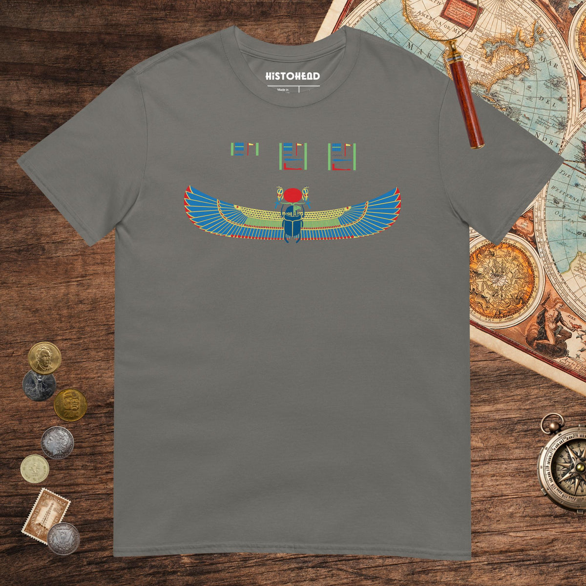 Charcoal Khnum Hieroglyphs Tee - history buff gift by HistoHead