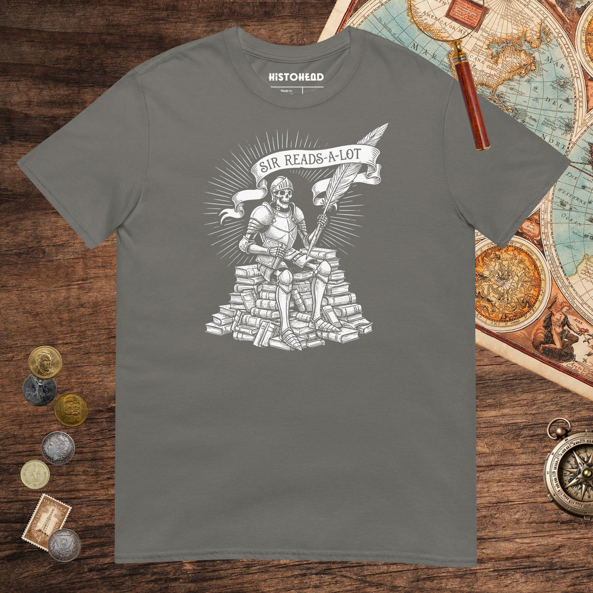 Charcoal Sir Reads-A-Lot Tee - history buff gift by HistoHead