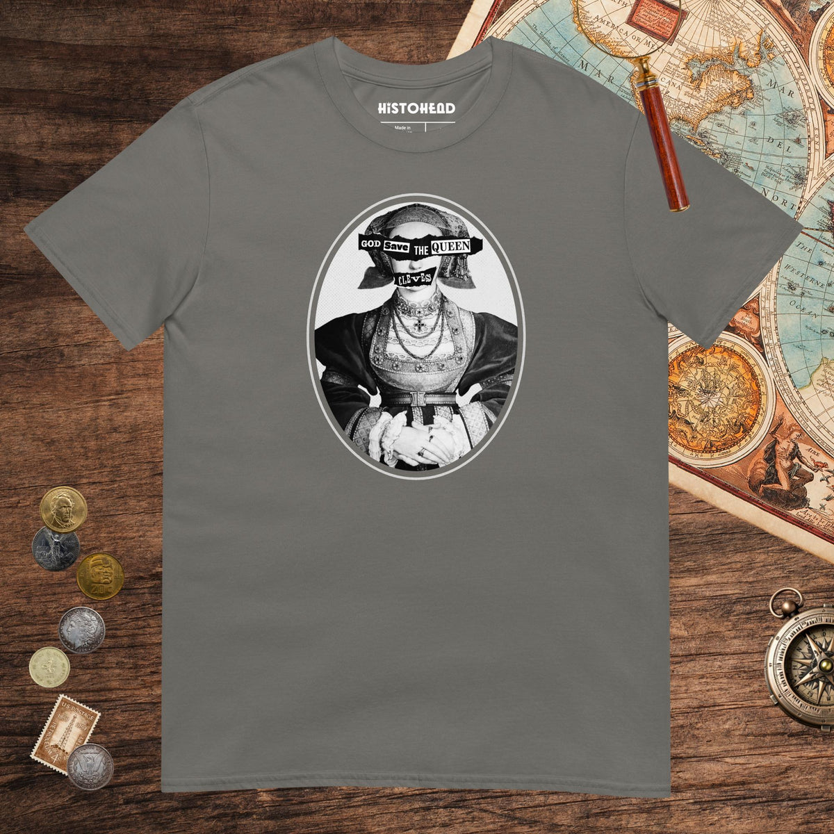 Charcoal God Save the Queen Anne of Cleves Tee - history buff gift by HistoHead