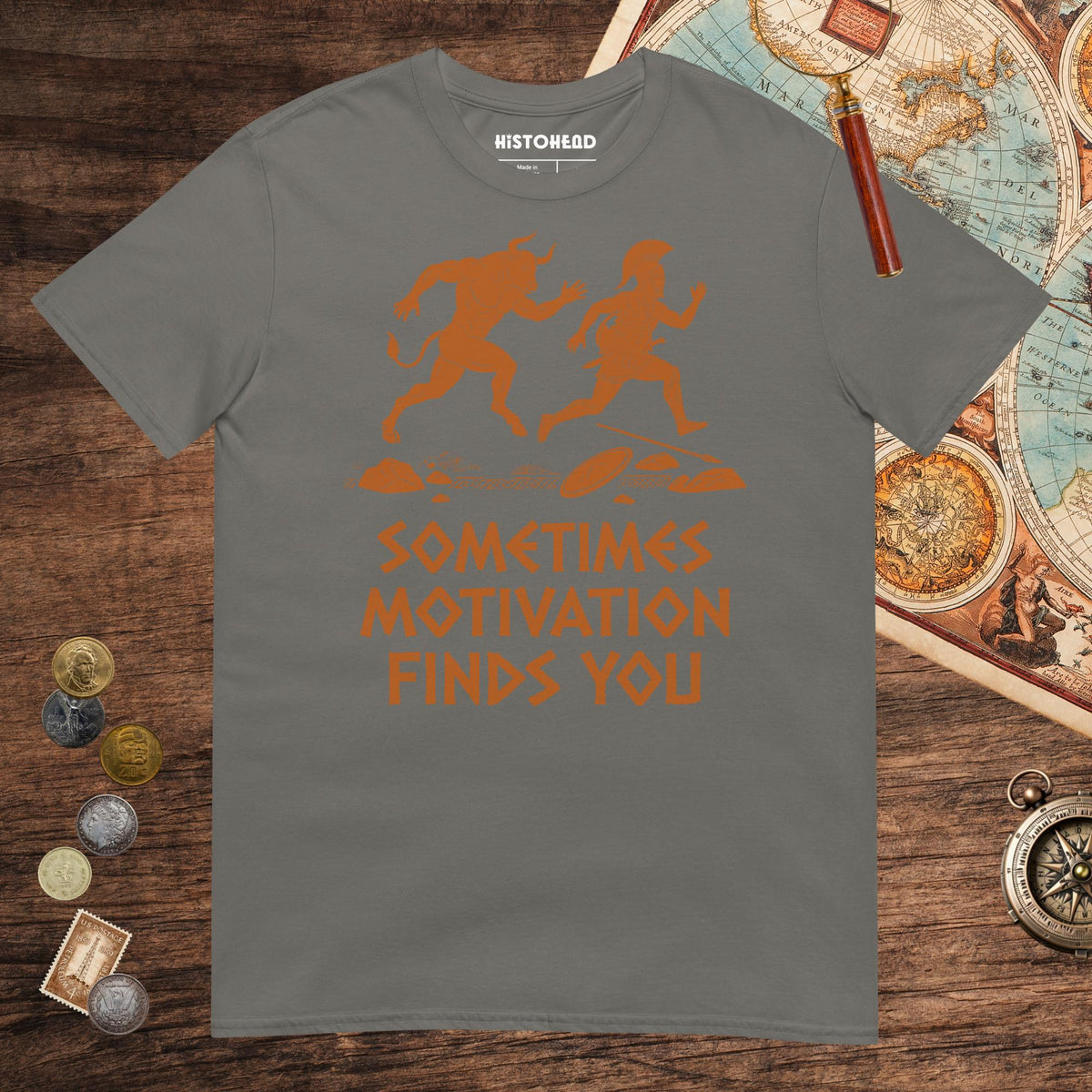 Charcoal Motivation Finds You Minotaur Edition Tee - history buff gift by HistoHead