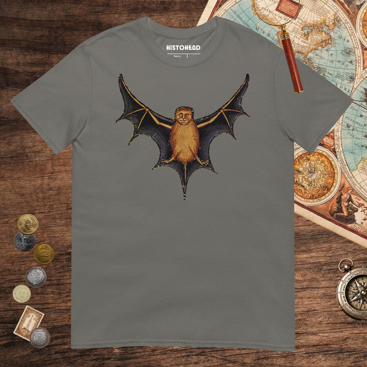 Charcoal Weird Medieval Bat Tee - history buff gift by HistoHead