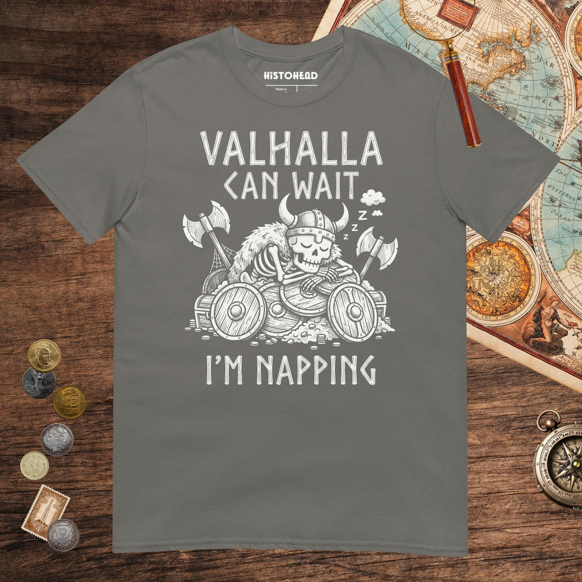 Charcoal Valhalla Can Wait Tee - history buff gift by HistoHead