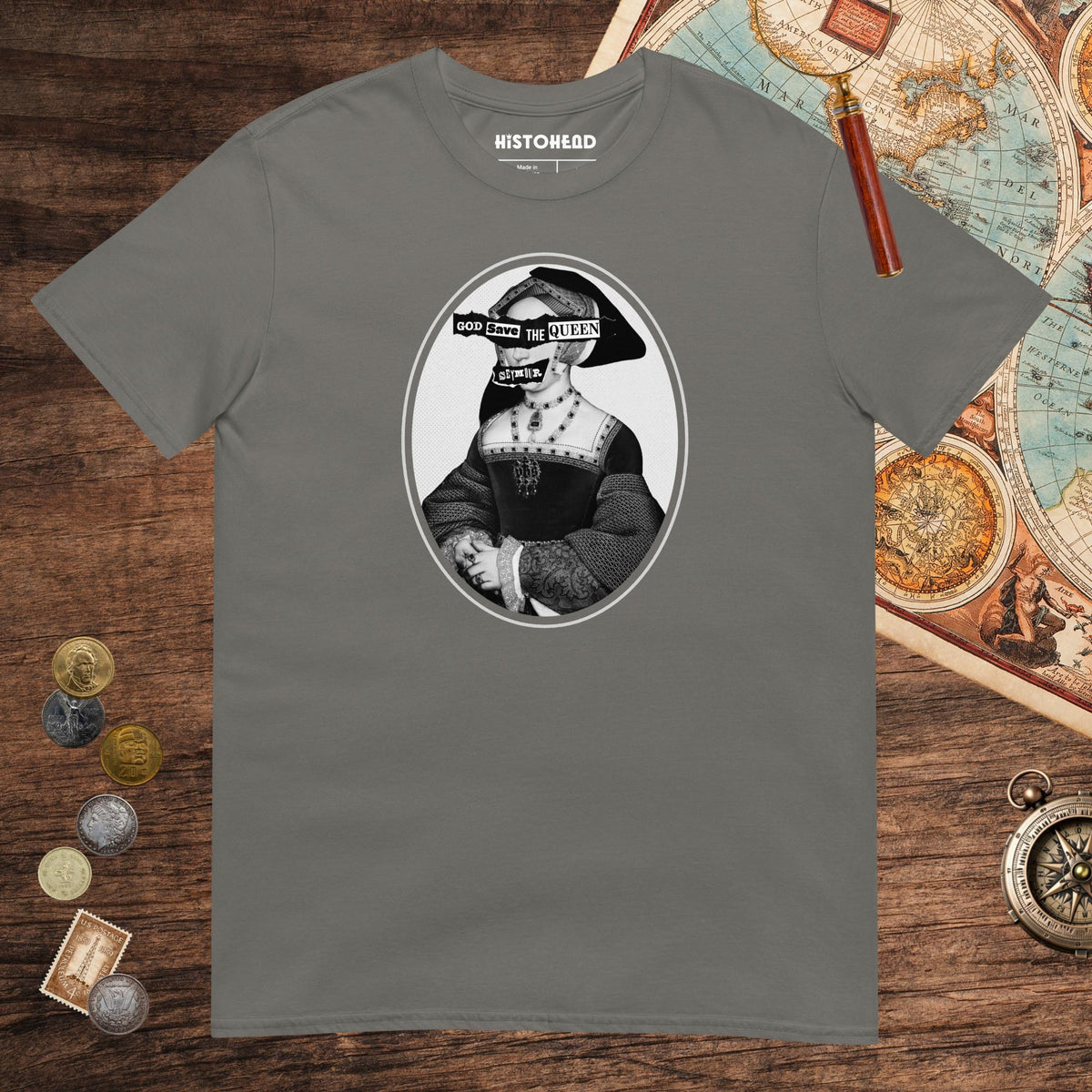 Charcoal God Save the Queen Jane Seymour Tee - history buff gift by HistoHead