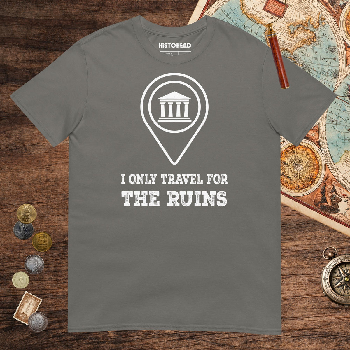 Charcoal Travel for the Ruins Tee - history buff gift by HistoHead