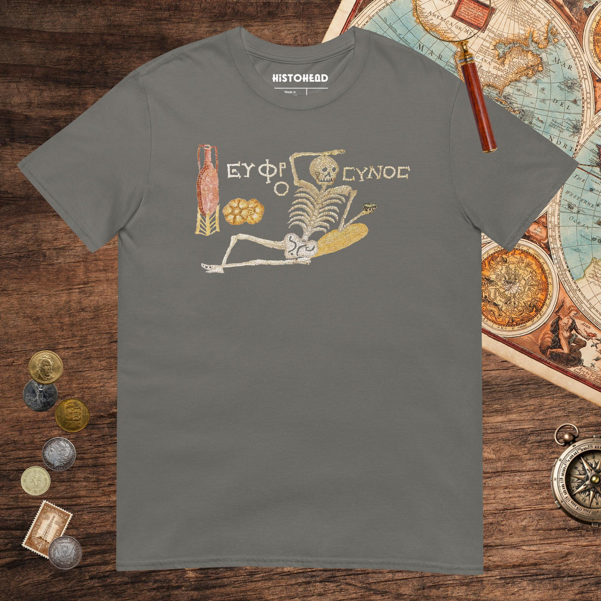 Charcoal Skeleton Mosaic Tee - history buff gift by HistoHead