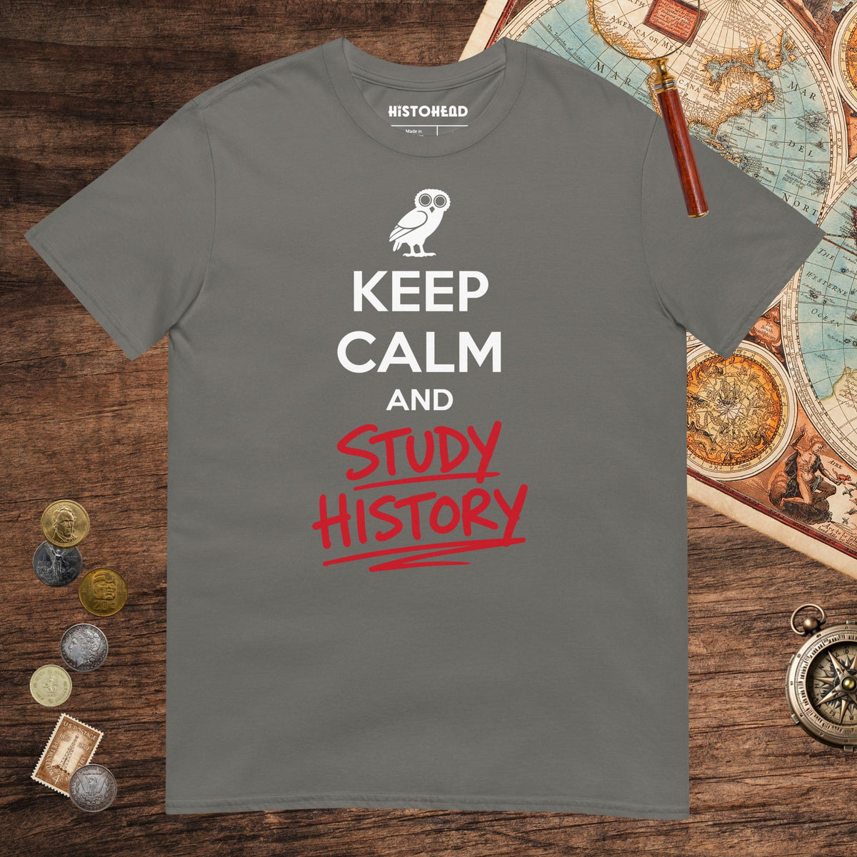 Charcoal Keep Calm and Study History Tee - history buff gift by HistoHead