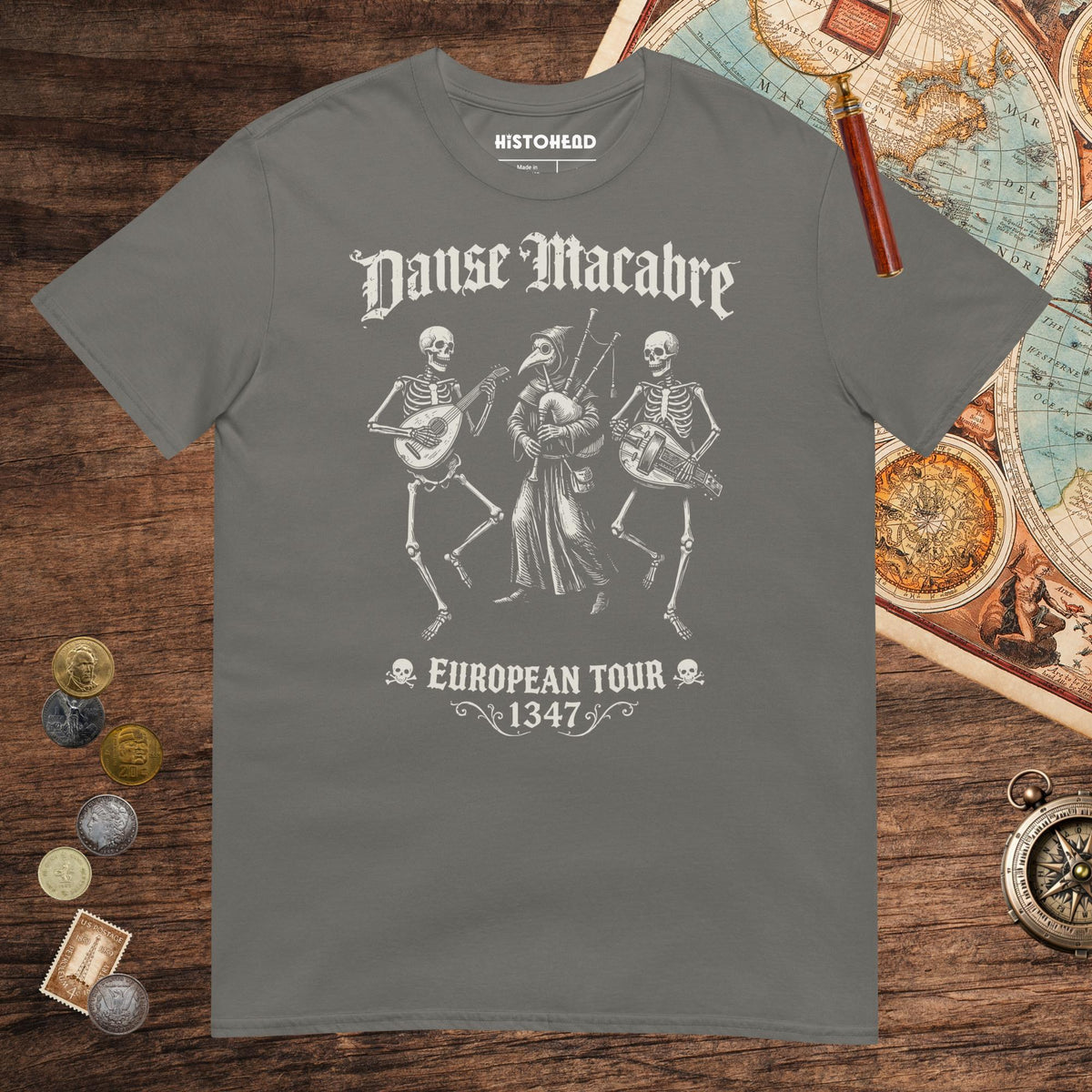 Charcoal Danse Macabre European Tour Tee - history buff gift by HistoHead