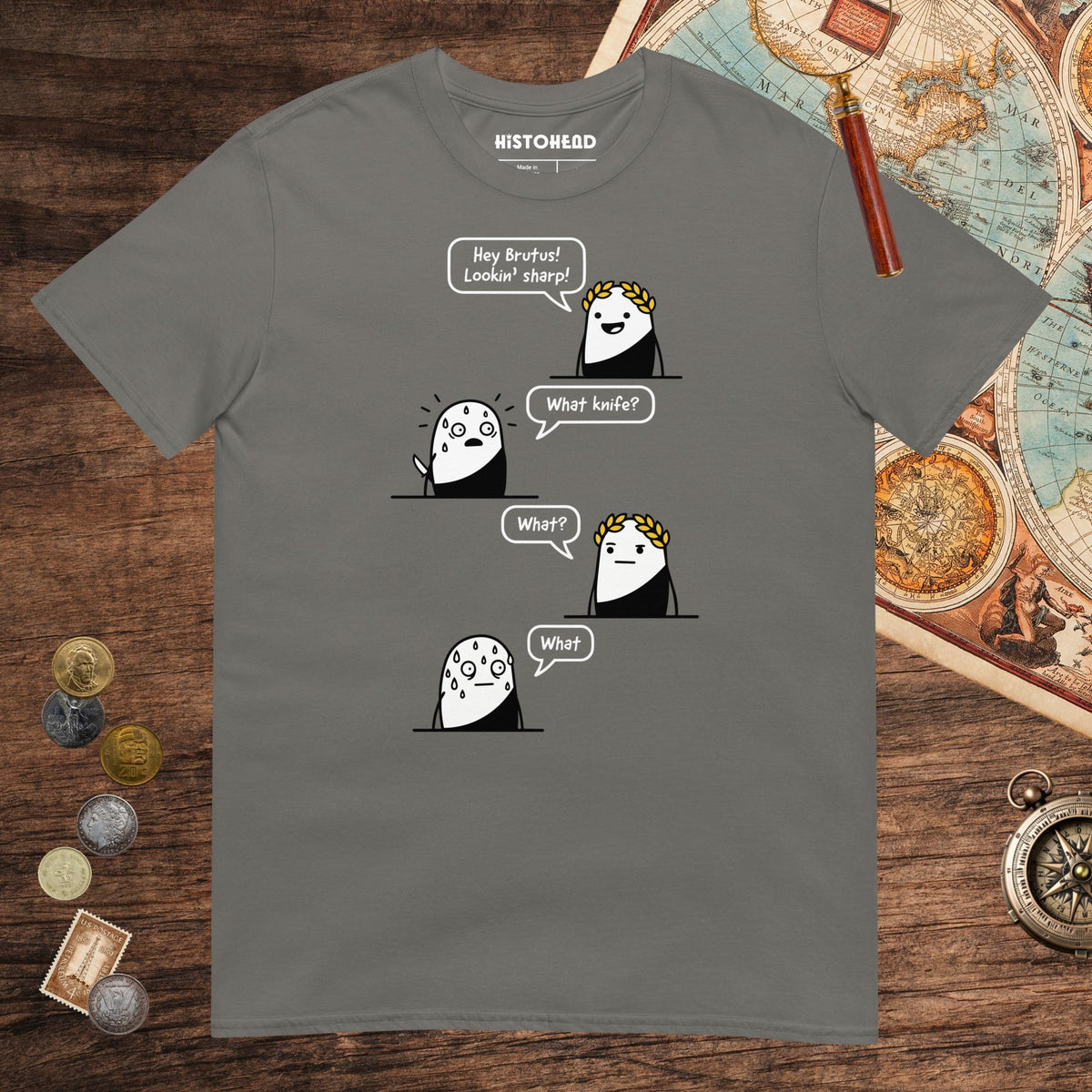 Charcoal Caesar and Brutus Comics Tee - history buff gift by HistoHead