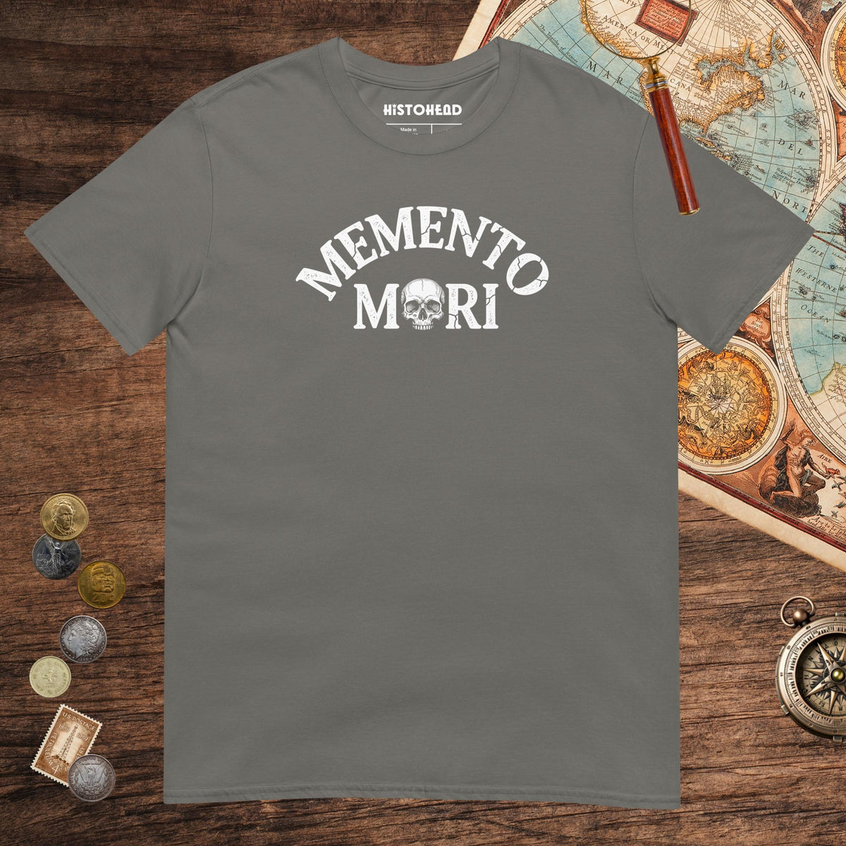 Charcoal Memento Mori Tee - history buff gift by HistoHead