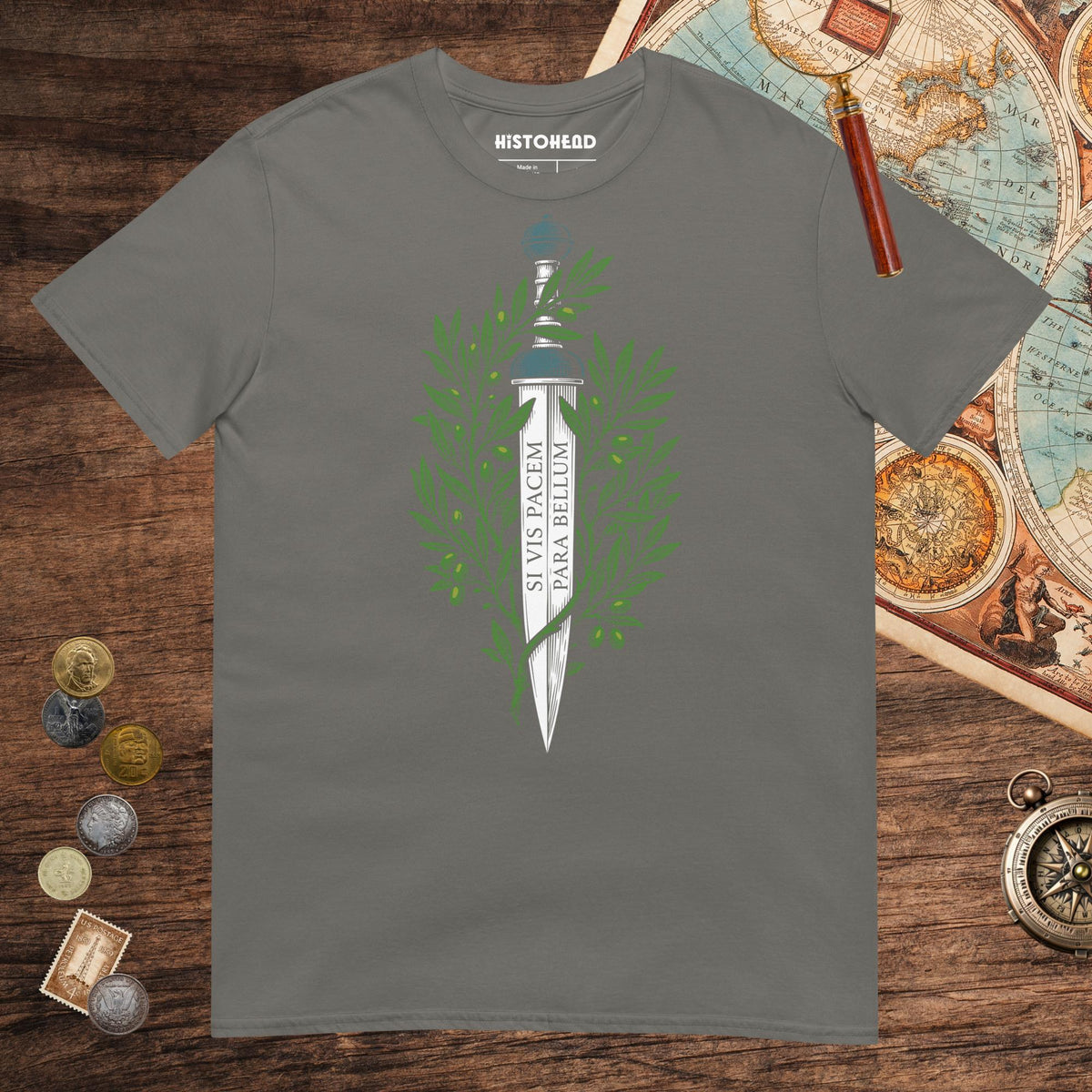 Charcoal Si Vis Pacem Para Bellum Latin Phrase Tee - history buff gift by HistoHead