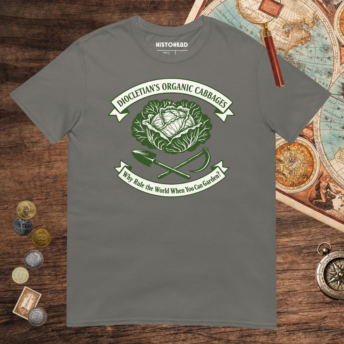 Charcoal Diocletian's Cabbage Tee - history buff gift by HistoHead