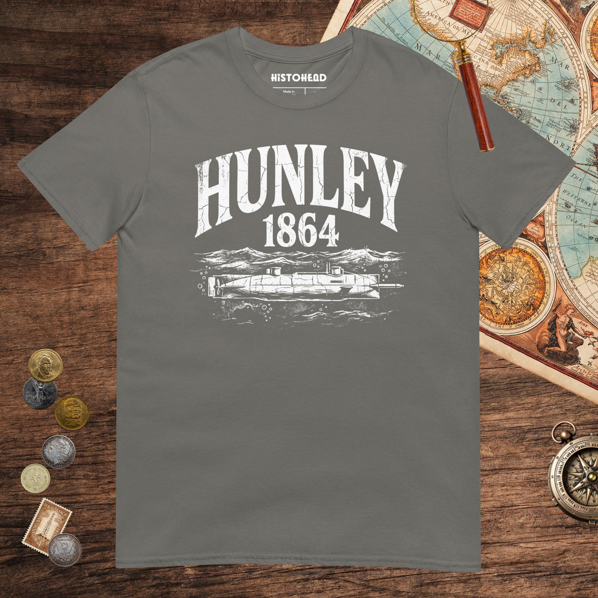 Charcoal Hunley Submarine Tee - history buff gift by HistoHead
