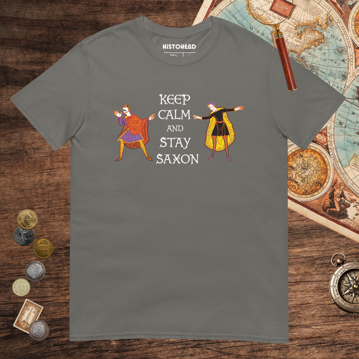Charcoal Harold Godwinson Keep Calm and Stay Saxon Tee - history buff gift by HistoHead