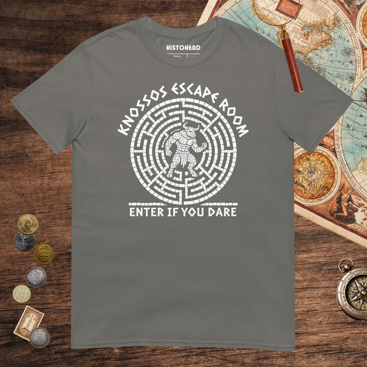 Charcoal Knossos Escape Room Enter If You Dare Tee - history buff gift by HistoHead
