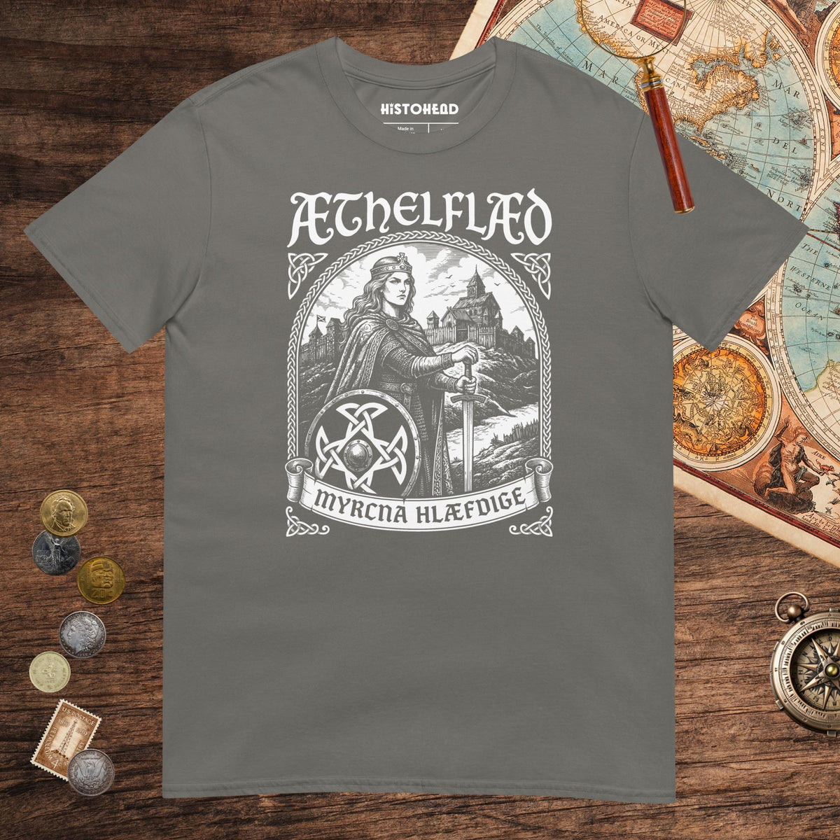 Charcoal Aethelflaed Lady of the Mercians Old English Tee - history buff gift by HistoHead