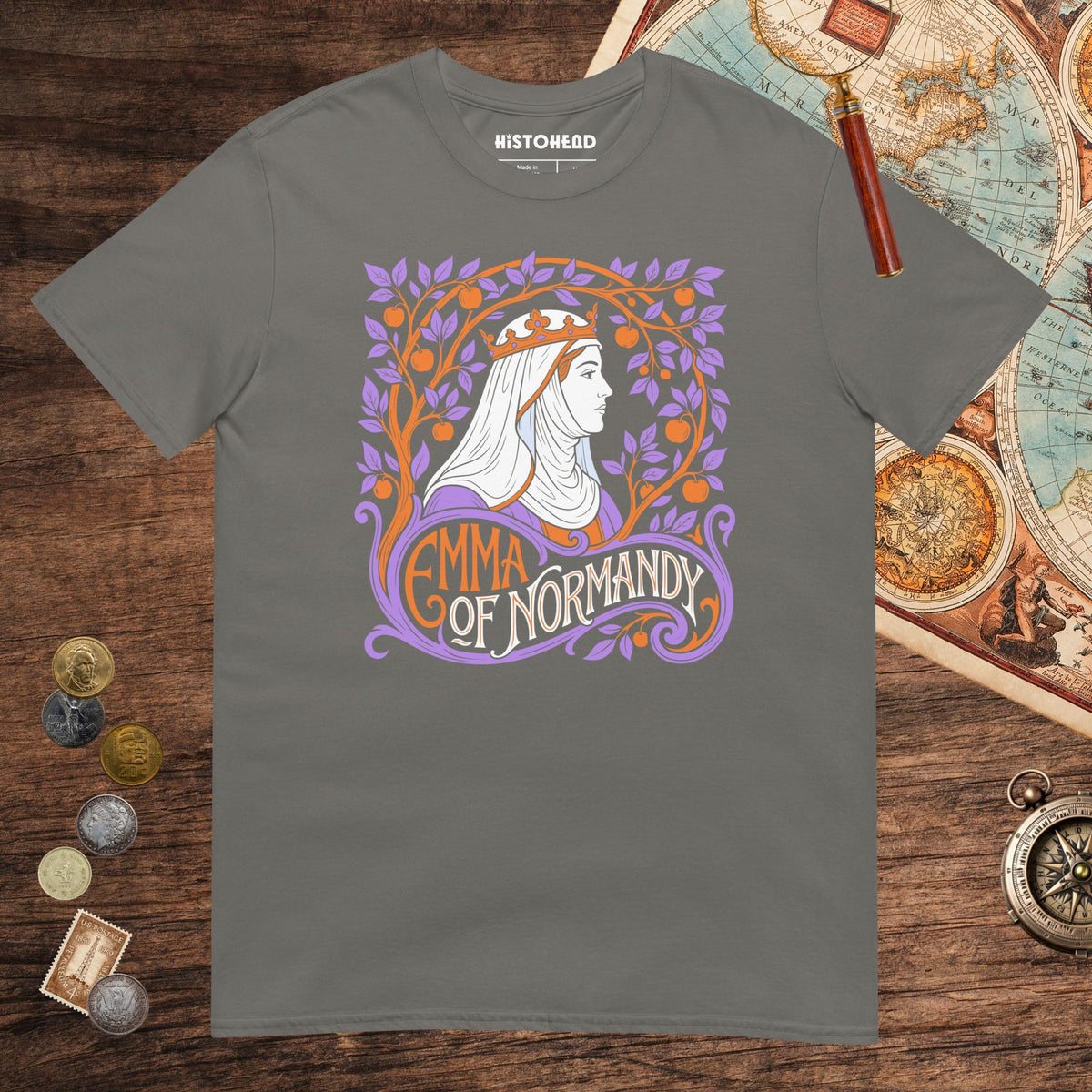 Charcoal Emma Of Normandy Tee - history buff gift by HistoHead