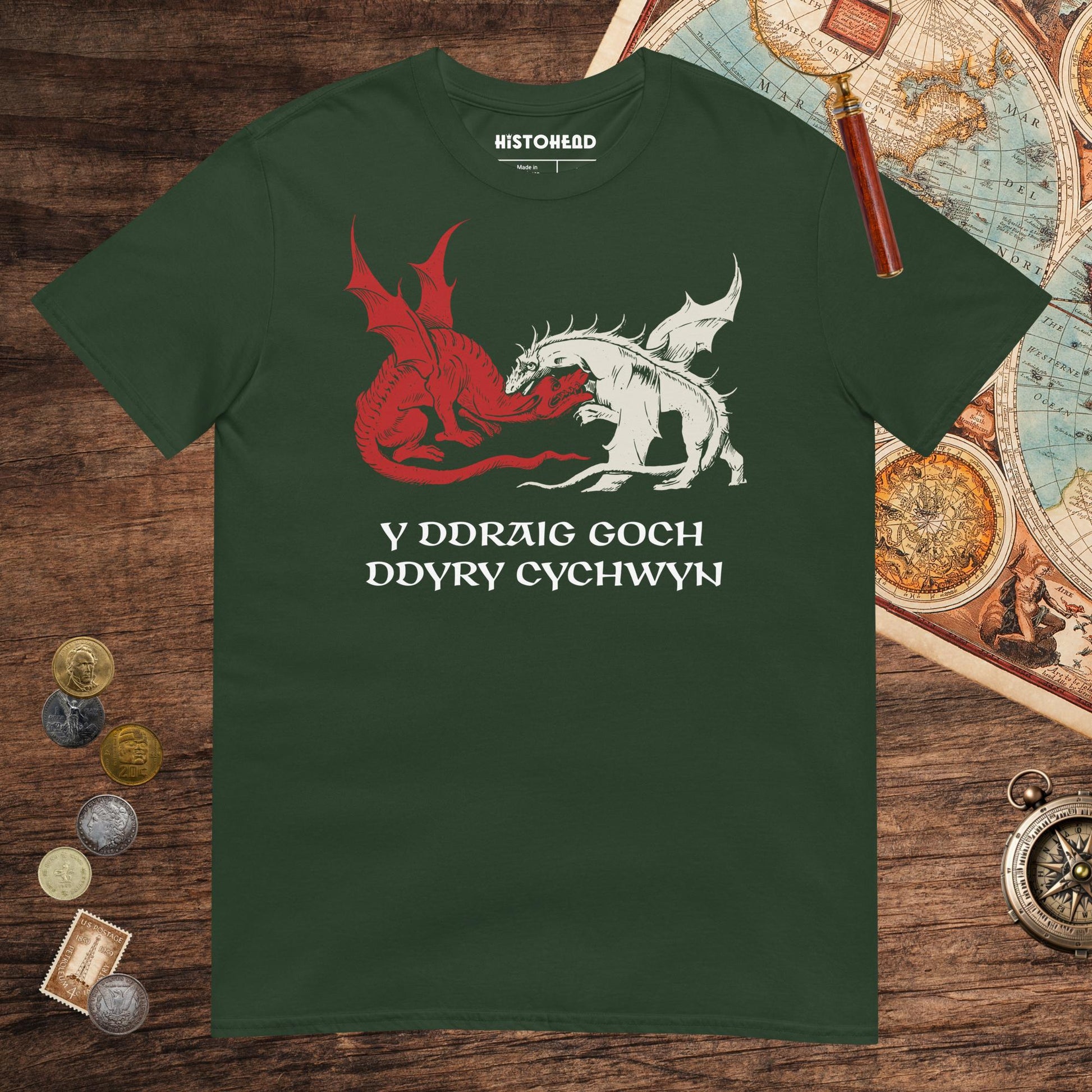 Forest Green Red Dragon Prophecy Tee - history buff gift by HistoHead