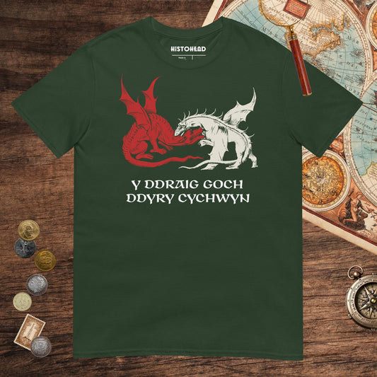 Forest Green Red Dragon Prophecy Tee - history buff gift by HistoHead