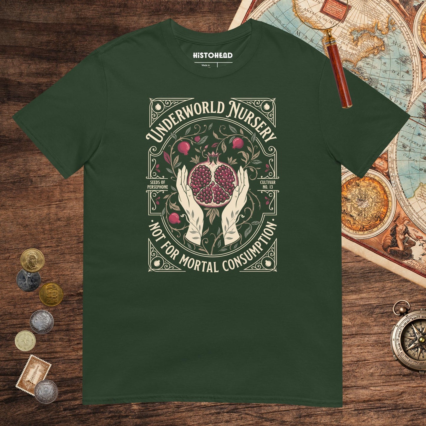 Forest Green Persephone Underworld Nursery Tee - history buff gift by HistoHead