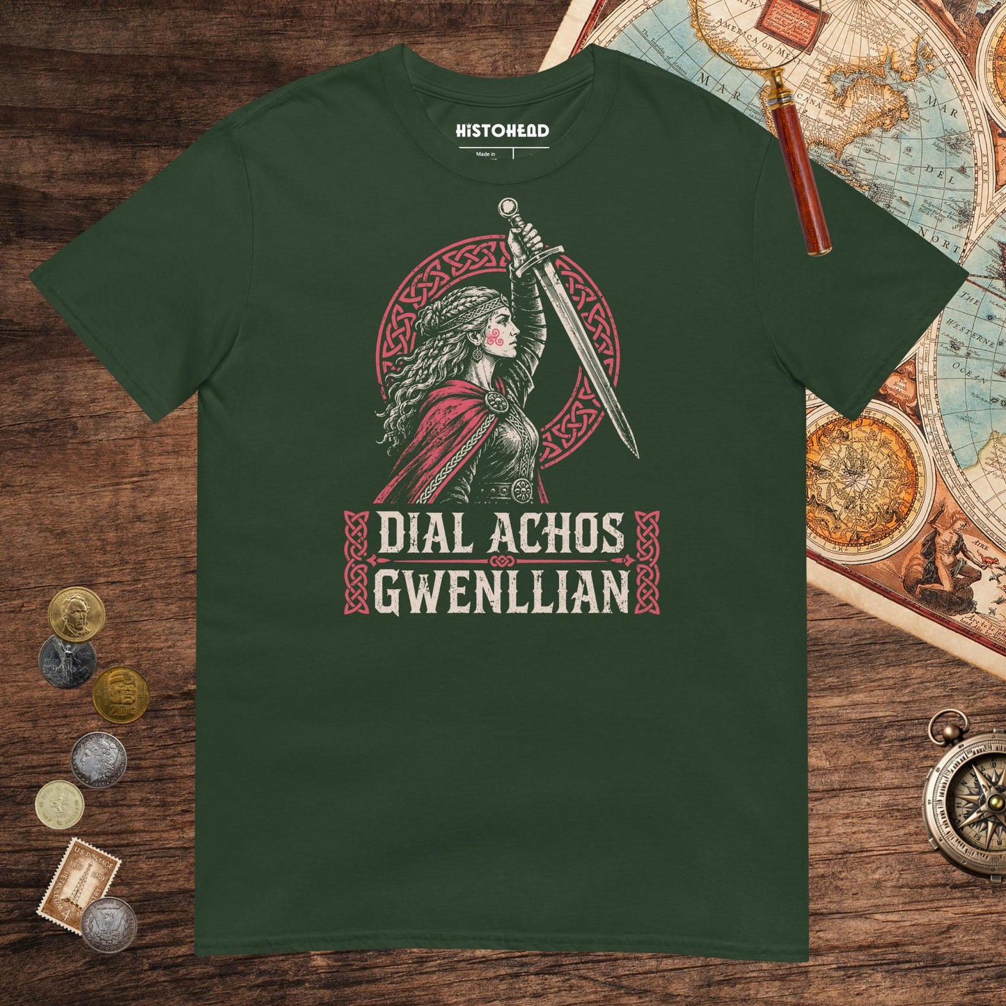 Forest Green Dial Achos Gwenllian Tee - history buff gift by HistoHead