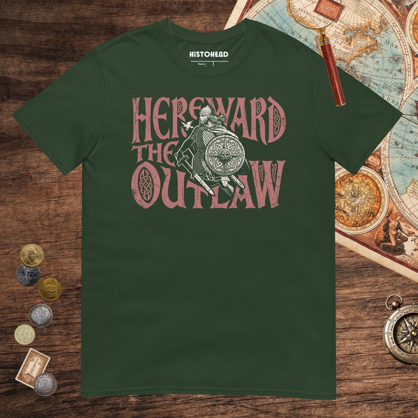 Forest Green Hereward the Outlaw Tee - history buff gift by HistoHead