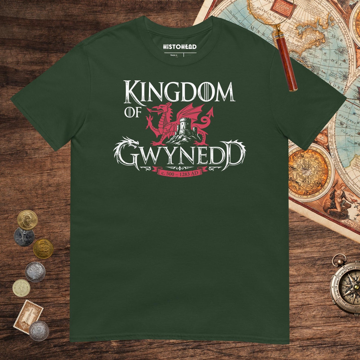 Forest Green Kingdom of Gwynedd Tee - history buff gift by HistoHead