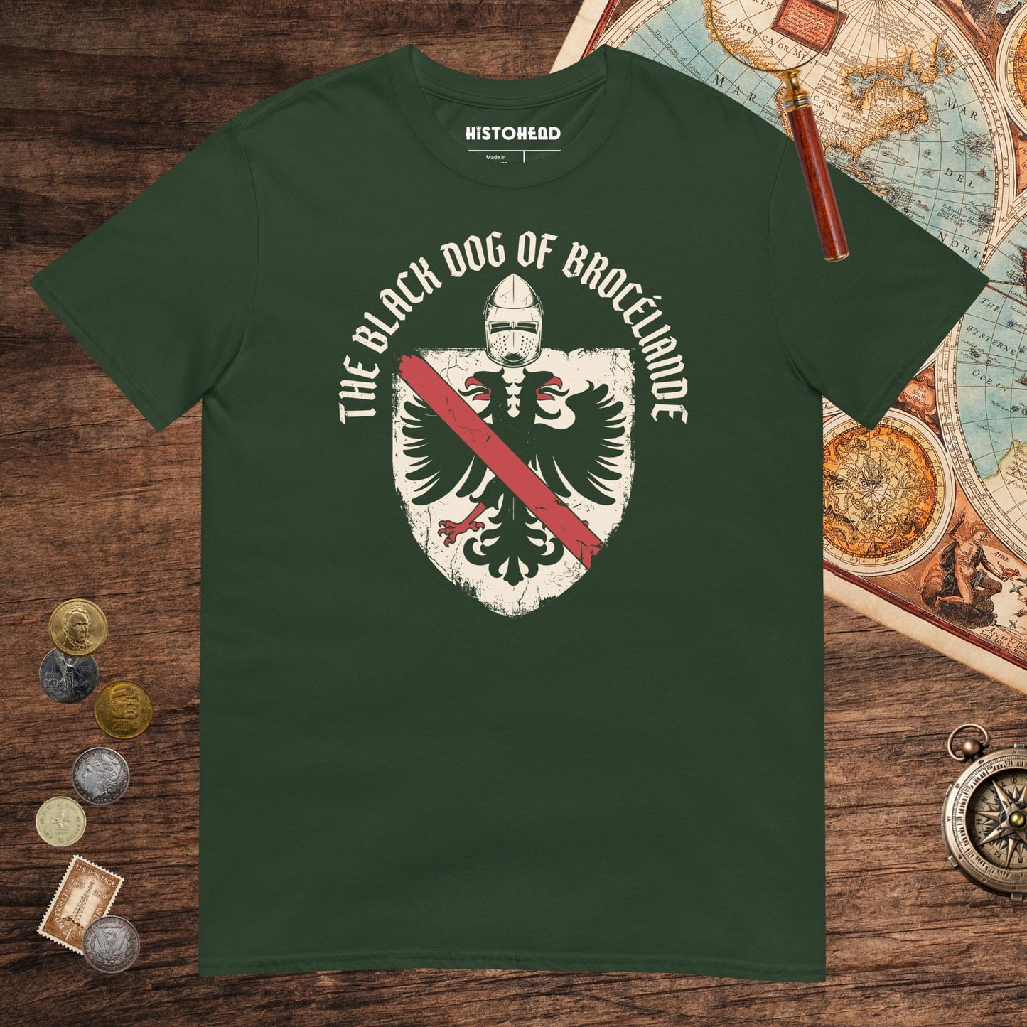 Forest Green Du Guesclin The Black Dog of Brocéliande Tee - history buff gift by HistoHead