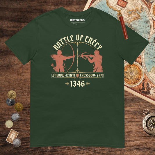 Forest Green Battle of Crecy 1346 Tee - history buff gift by HistoHead