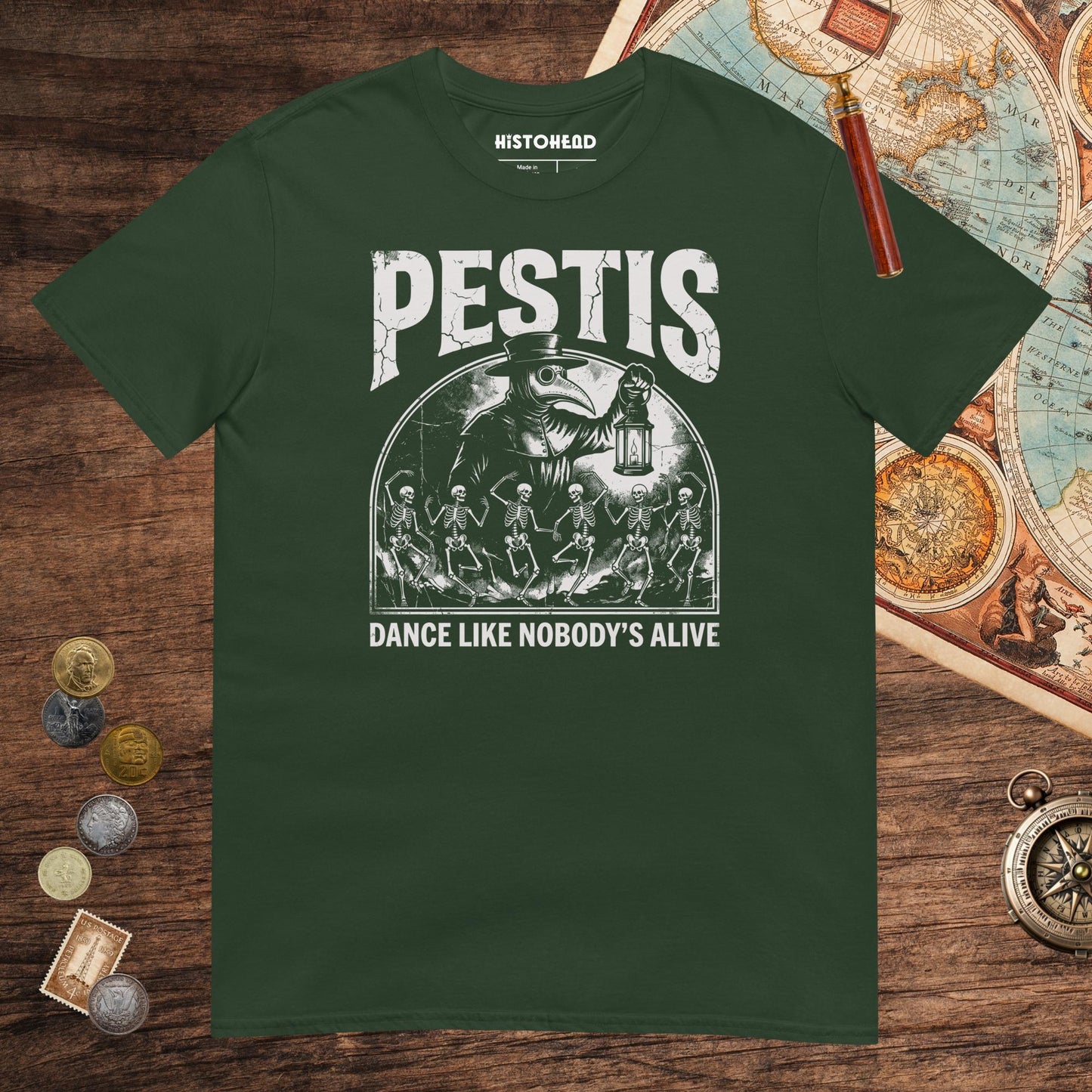 Forest Green Pestis Dance Tee - history buff gift by HistoHead