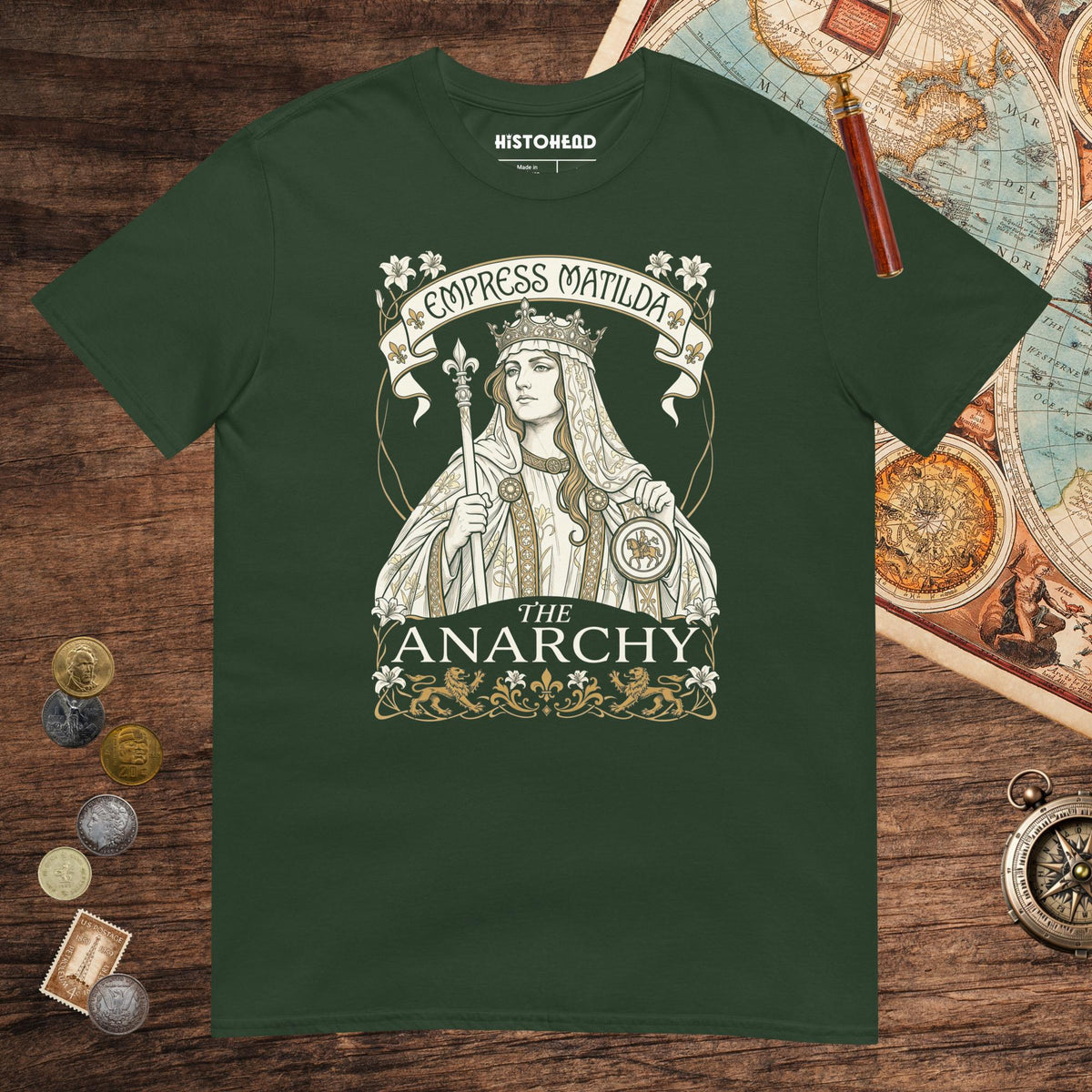 Forest Green Empress Matilda The Anarchy Tee - history buff gift by HistoHead