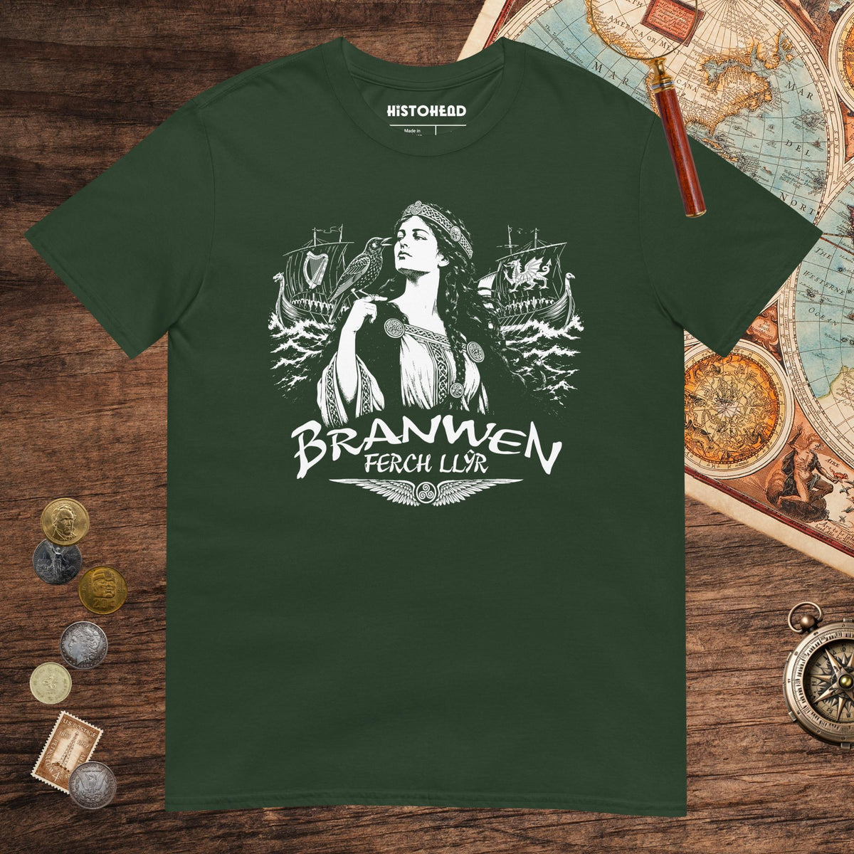 Forest Green Branwen ferch Llŷr Tee - history buff gift by HistoHead